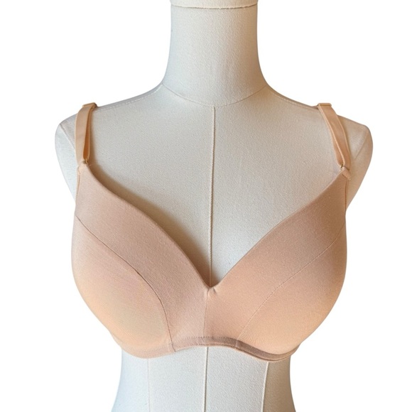 Lively -WireFree Deep V Nude Beige Plunge Adjustable Racerback Option Bra Sz 36D - Picture 3 of 9